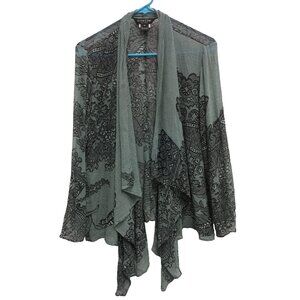 Citron Santa Monica Womens BOHO Artsy Cardigan Medium Teal Silk Cascading Open